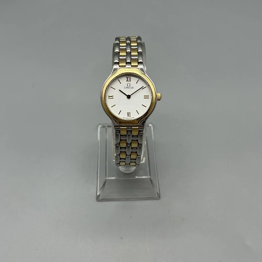 Vintage Omega De Ville Womens Watch 23mm White Dial Two Tone New Battery 6.25